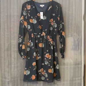 Loft long sleeve grey floral dress